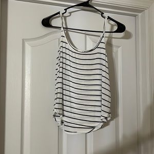 garage, slight high low spaghetti strap tank top black and white stripes